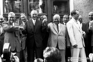 Н.Булганин, К.Аденауэр, Н.Хрущёв. Москва, сентябрь 1955 г. Визит канцлера ФРГ в СССР